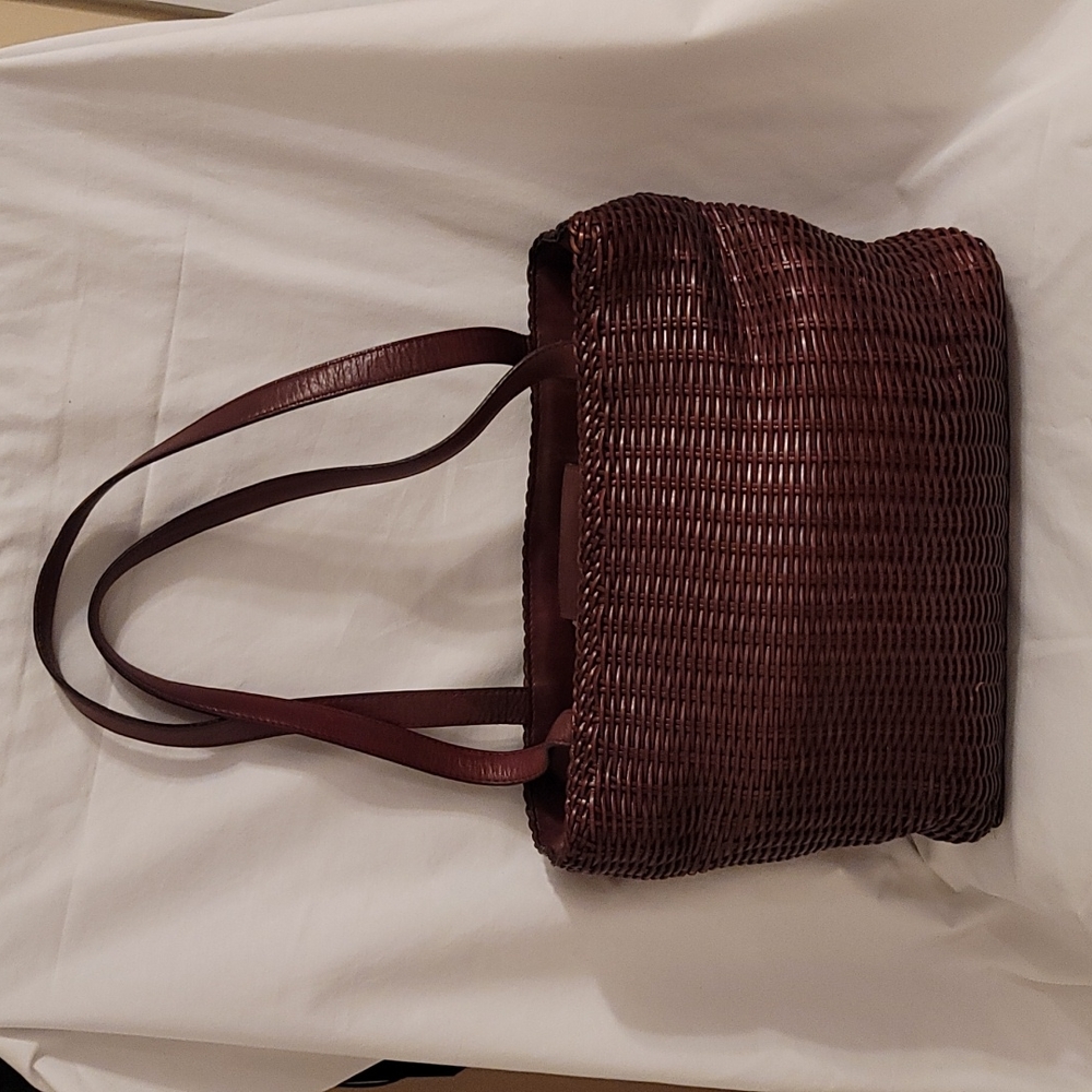 Fossil Vintage Basket Weave Leather Shoulder Bag Gem